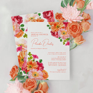 Cute Orange and Bright Pink Floral Bridal Shower Invitation