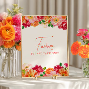 Cute Orange and Bright Pink Floral Favour Poster