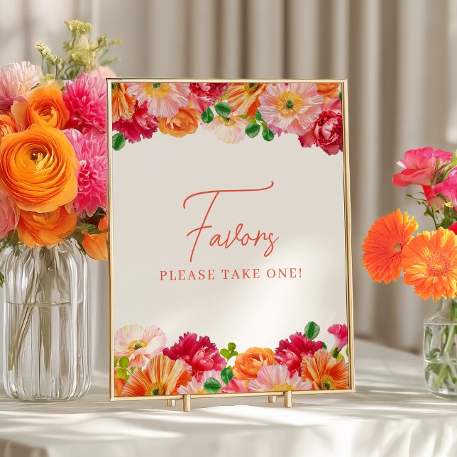 Cute Orange and Bright Pink Floral Favour Poster (Creator Uploaded)