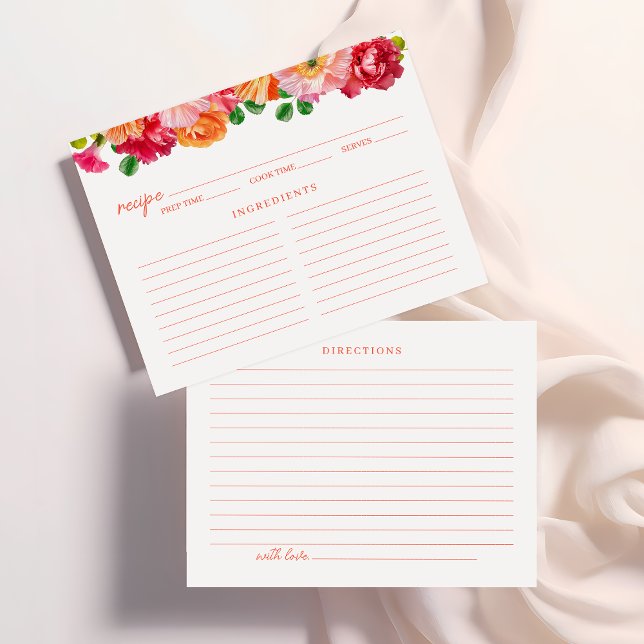 Cute Orange and Bright Pink Floral Recipe Card (Creator Uploaded)