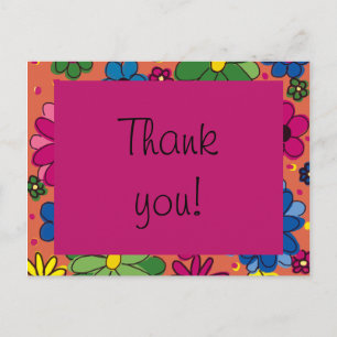 Cute Orange and Colourful Floral Birthday Thank Yo Postcard