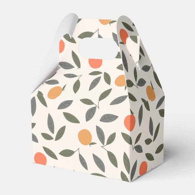Cute Orange and Leaves Pattern Favour Box (Front Side)