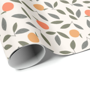 Cute Orange and Leaves Pattern Wrapping Paper