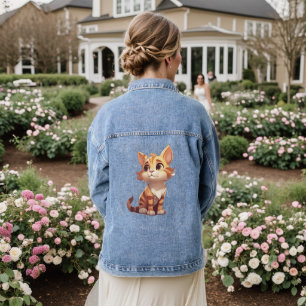 Cute Orange and White Cat Denim Jacket