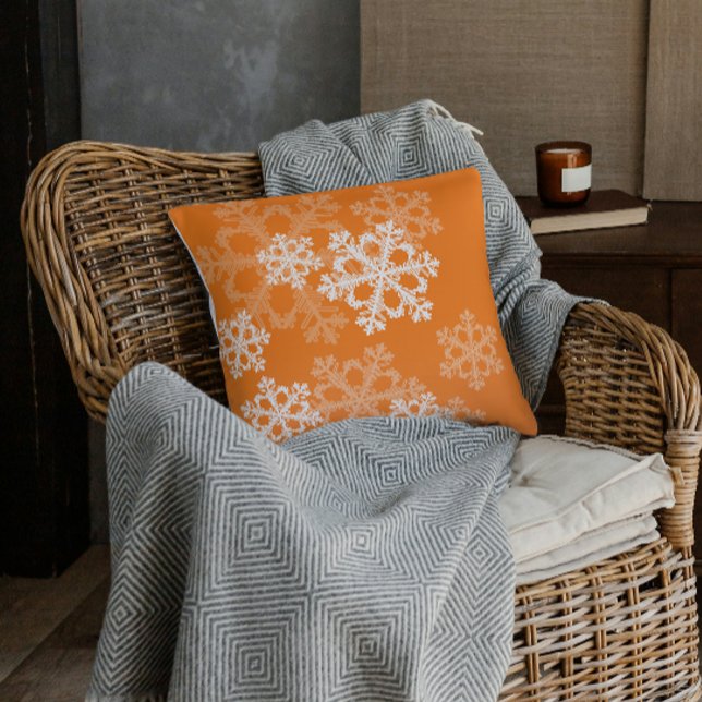 Cute orange and white Christmas snowflakes Cushion (Creator Uploaded)