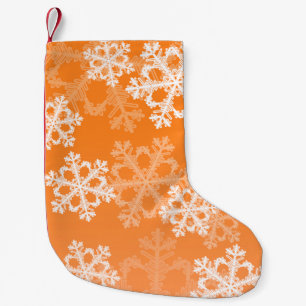 Cute orange and white Christmas snowflakes Small Christmas Stocking