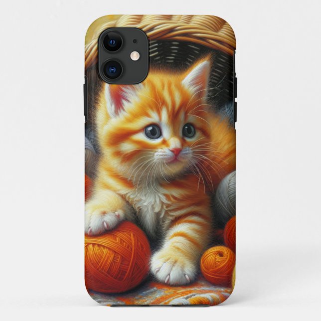 Cute Orange and White Kitten  Playing in Yarn Case-Mate iPhone Case (Back)