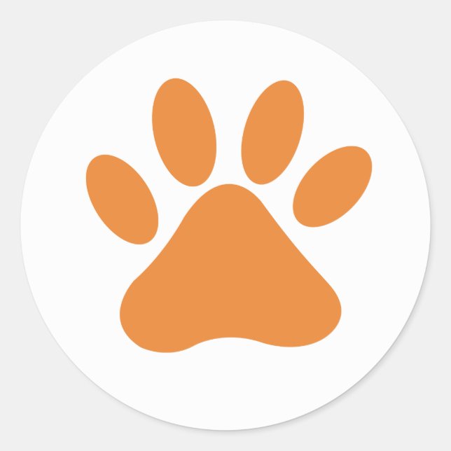 Cute Orange and White Pet Paw Print Classic Round Sticker (Front)