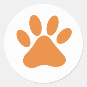 Cute Orange and White Pet Paw Print Classic Round Sticker