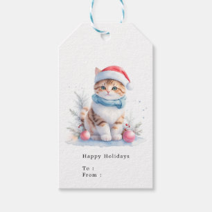 Cute Orange And White Tabby Santa Cat  Gift Tags