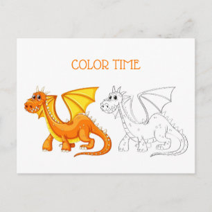 Cute Orange and Yellow Dragon Colouring Activity Postcard