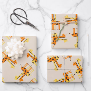 Cute orange and yellow giraffe pattern  wrapping paper sheet