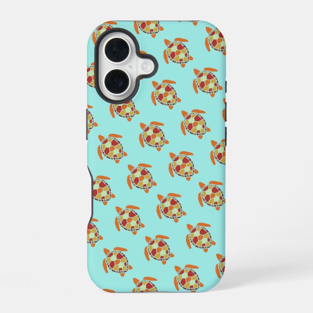 Cute Orange and Yellow Sea Turtle Pattern iPhone 16 Case (Back)
