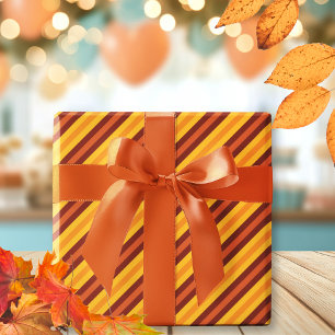 Cute orange Autumn striped pattern fall Wrapping Paper