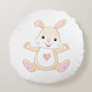 Cute Orange Baby Bunny on White Round Cushion