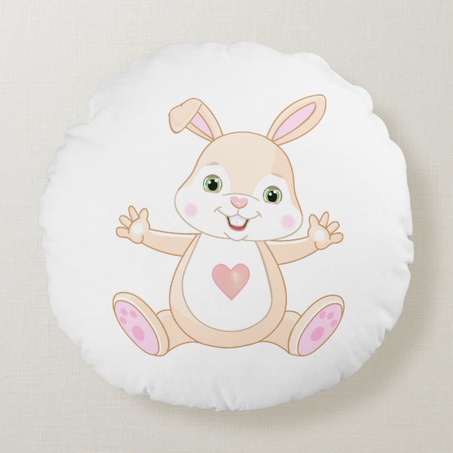 Cute Orange Baby Bunny on White Round Cushion (Front)