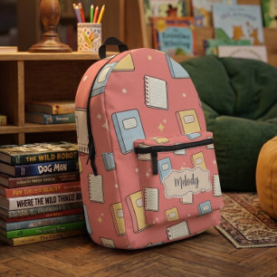 Cute Orange Back to School Book Pattern Printed Backpack