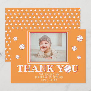 Cute Orange Baseball Balls Birthday Photo Thank You Card