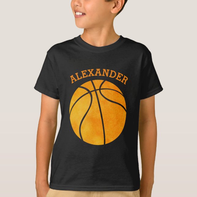 Cute Orange Basketball Personalised Kids Sports T-Shirt (Front)