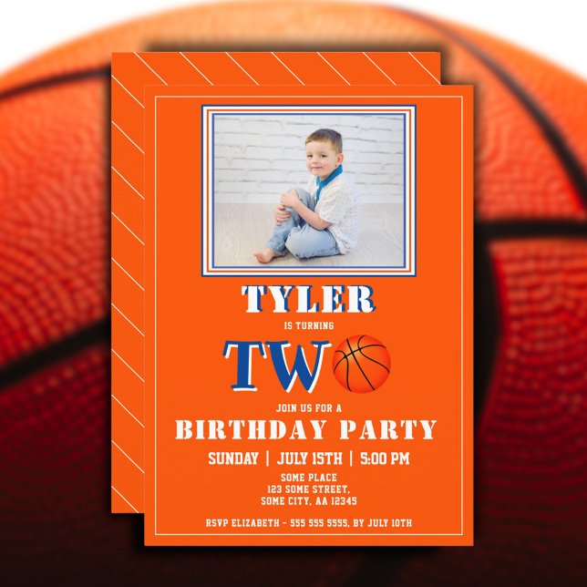 Cute Orange Basketball Photo 2nd Birthday Invitation (Creator Uploaded)