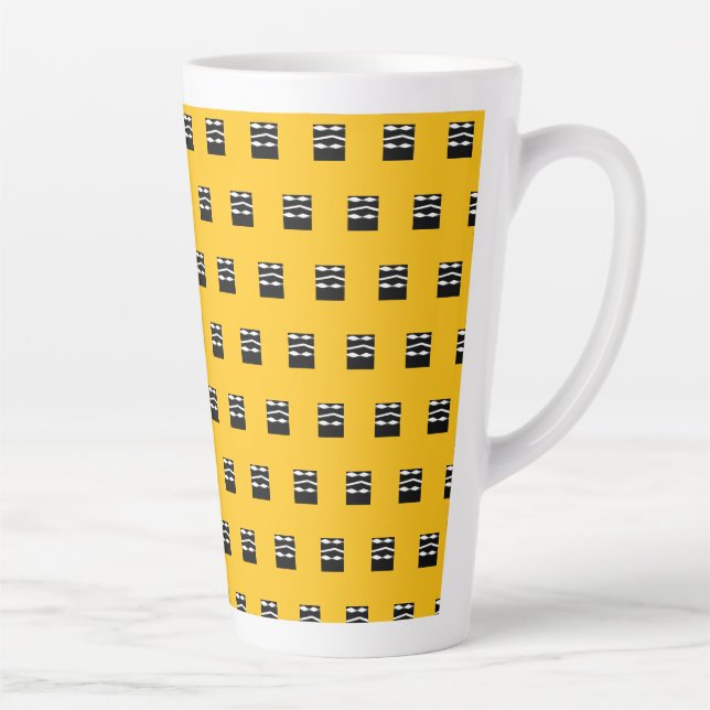 Cute Orange, Black and White Bold Squares Pattern  Latte Mug (Right)