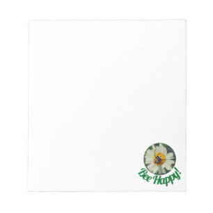 Cute Orange & Black Bee on Daisy Circle Design Notepad