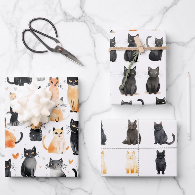 Cute Orange Black Cats Wrapping Paper Sheet (Front)