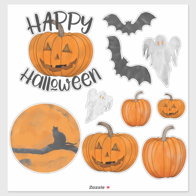 Cute Orange Black Halloween Bats Ghosts Pumpkin (Sheet)