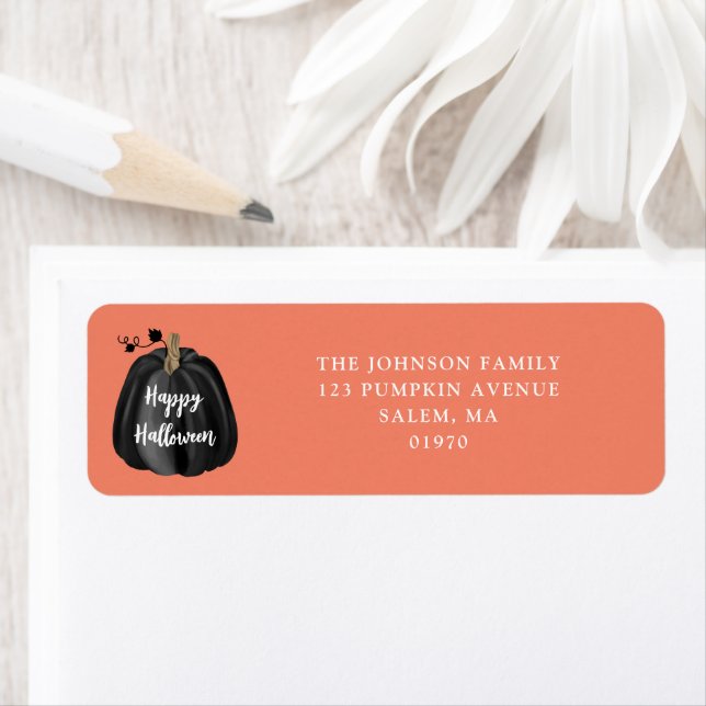 Cute Orange Black Pumpkin Halloween Return Address (Insitu)