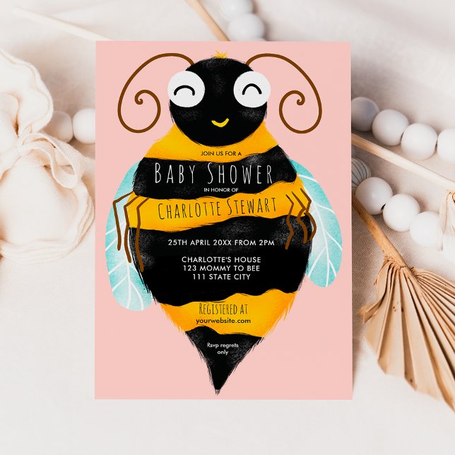 Cute orange black stripes bee girl baby shower invitation (Cute orange black stripes bumble bee baby shower invitation)
