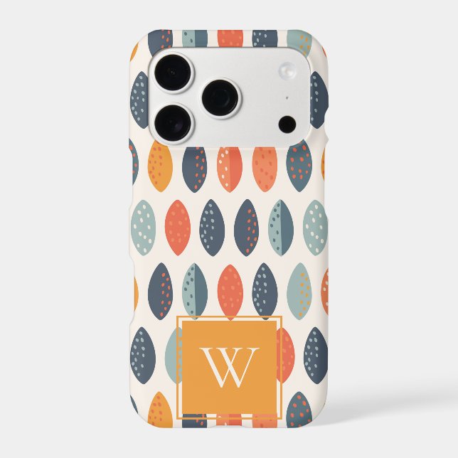 Cute Orange Blue Leafy Botanical Monogram Pattern (Back)