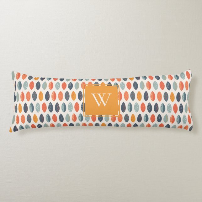 Cute Orange Blue Leafy Botanical Monogram Pattern Body Cushion (Front)