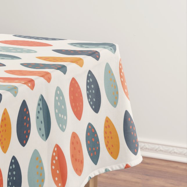 Cute Orange Blue Leafy Botanical Monogram Pattern Tablecloth (In Situ)