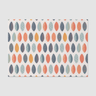 Cute Orange Blue Ochre Leafy Botanical Pattern Tissue Paper