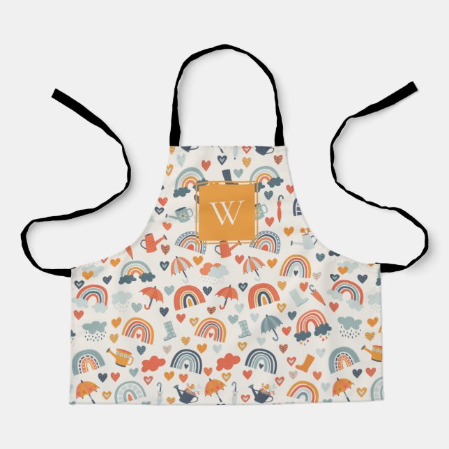 Cute Orange Blue Spring Rainbow Clouds Pattern Apron (Front)