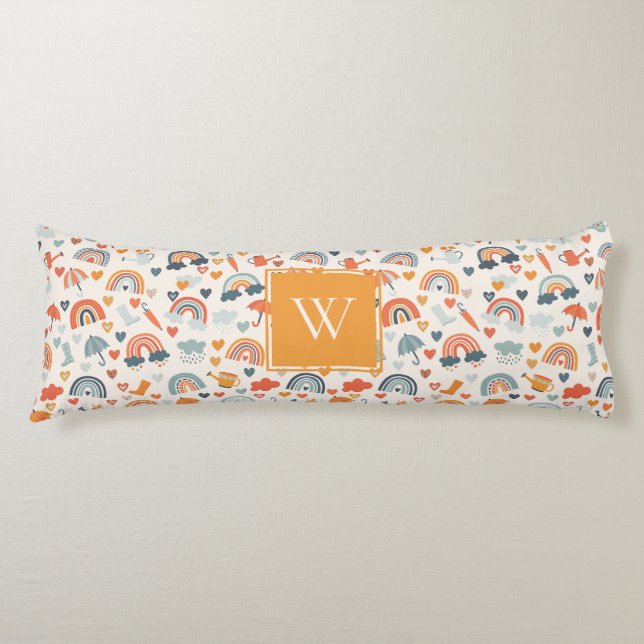 Cute Orange Blue Spring Rainbow Clouds Pattern Body Cushion (Front)