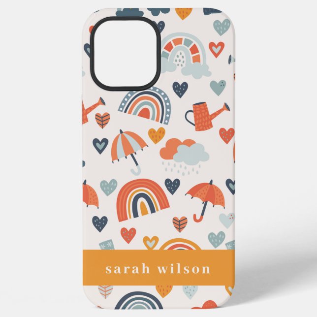 Cute Orange Blue Spring Rainbow Clouds Pattern iPhone Case (Back)