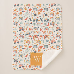 Cute Orange Blue Spring Rainbow Clouds Pattern Sherpa Blanket