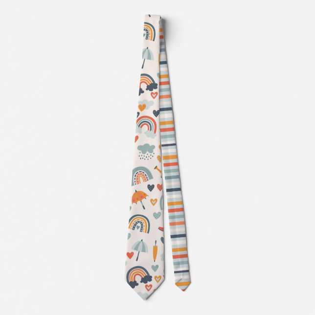 Cute Orange Blue Spring Rainbow Clouds Pattern Tie (Front)