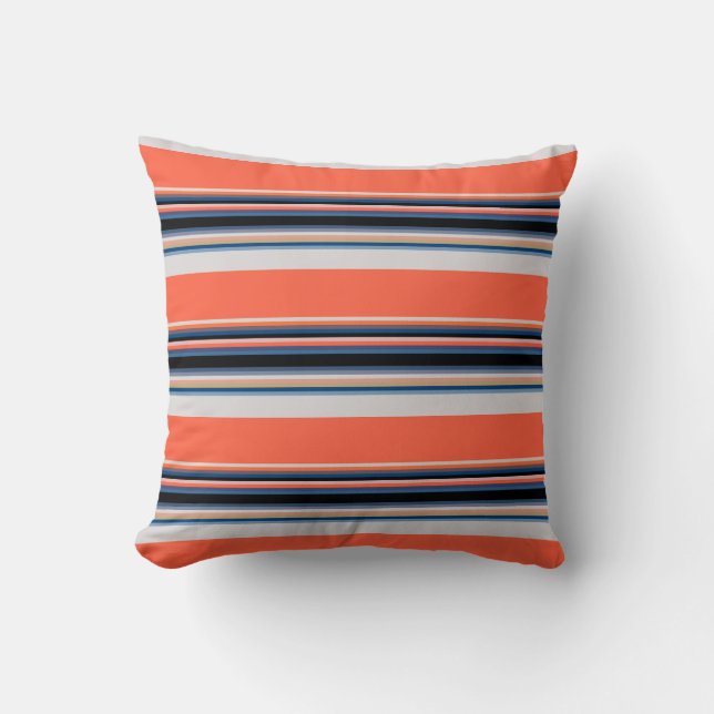 Cute orange blue stripes cushion (Front)