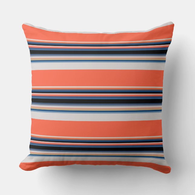 Cute orange blue stripes cushion (Front)