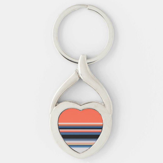 Cute orange blue stripes key ring (Front)