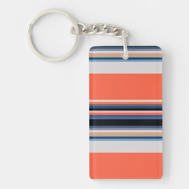Cute orange blue stripes key ring (Front)