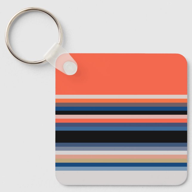 Cute orange blue stripes key ring (Front)