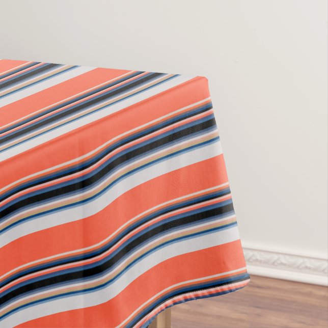 Cute orange blue stripes tablecloth (In Situ)