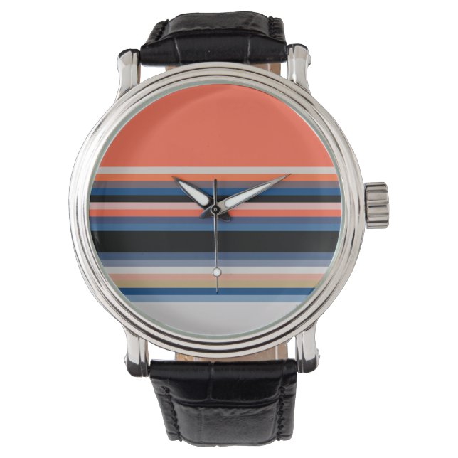 Cute orange blue stripes watch (Front)