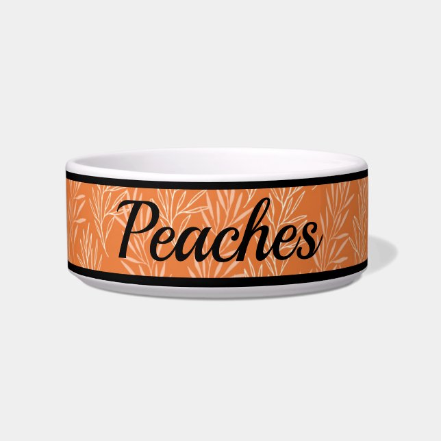 Cute Orange Botanical Pattern Customised Cat Bowl (Front)