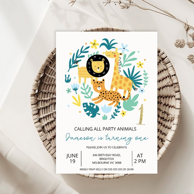 Cute Orange Calling All Party Animals 1st Birthday Invitation (Calling All Party Animals Safari 1st Birthday Invitation Baby Boy,
Safari Wild One Birthday Invite)