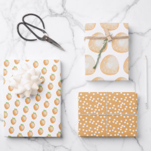 Cute Orange Carrots, Easter Eggs and Polkadots Wrapping Paper Sheet