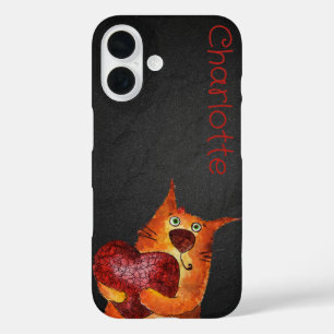 Cute orange cartoon cats name charcoal iPhone 16 case
